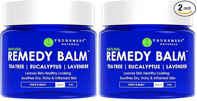 Truremedy Naturals Remedy Balm with Tea Tree Oil, 2 oz - Soothing Moisturizer for Rough Areas - Nourishing Foot and Body Balm with Tea Tree, Lavender, and Eucalyptus (Pack of 2)