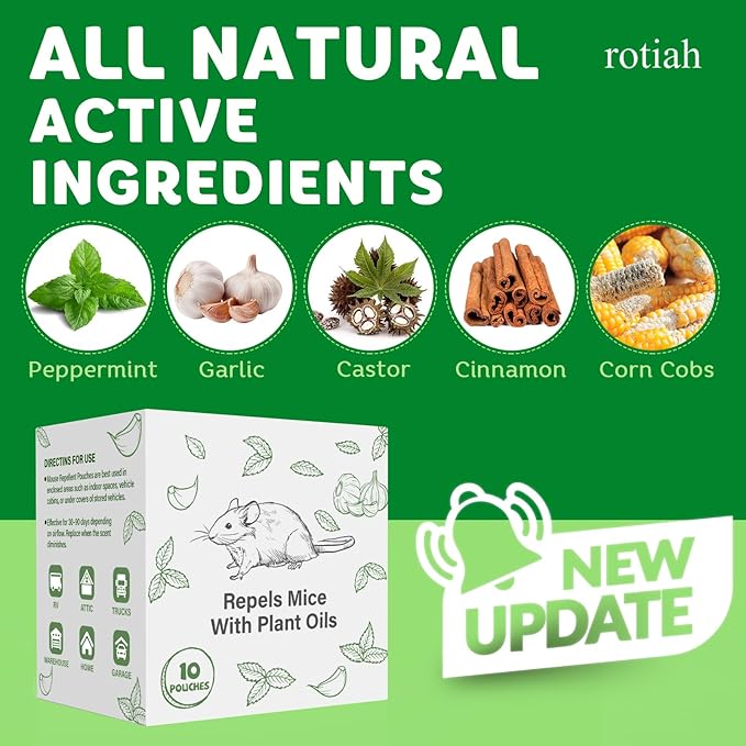 Pest Rodent Repellent Pouches, Peppermint Oil for Mouse, Roach, Ant, Spider, Squirrel, Mice, Rats, Pest Control Indoor Outdoor, Natural Mouse Deterrent Replace Traps Poison Family Pet Safe,20 Pack