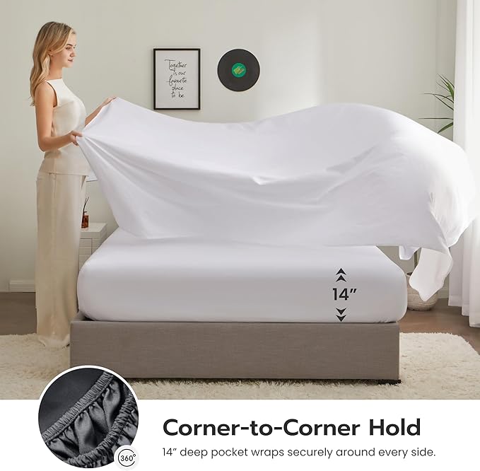 JOIEDOMI King Size Comforter Set with Sheets White, 7 Pieces King Bedding Set with 1 Down Alternative Comforter, 1 Flat Sheet, 1 Fitted Sheet, 2 Pillowcases and 2 Pillow Shams Bed in a Bag All Seasons