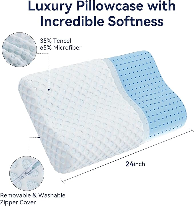 Neck Pillow Memory Foam Contour Pillow for Pain Relief Cervical Pillow for Sleeping, Orthopedic Pillow for Neck and Shoulder Pain, Ergonomic Pillow for Side Back Stomach Sleeper-Queen