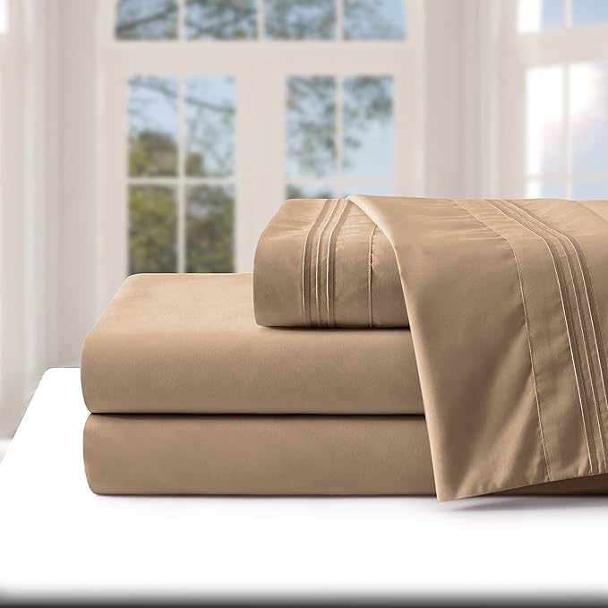 Manyshofu Extra Deep Pocket Full Size Sheets Set - Hotel Luxury 1800 Thread Count Sheets & Pillowcases - Kids Bedding Set up to 24" Mattress - Khaki Bed Sheets 18-24 Inch Deep Pockets - 4 Piece