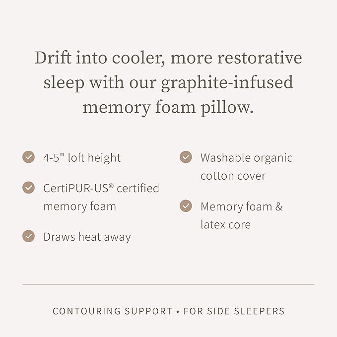 Saatva Graphite Memory Foam Cooling Pillow - 1 Pack, Queen (28" x16) - Contoured Support for Side & Back Sleepers - Standard Loft (4"-5") - Removable Machine-Washable Cotton Knit Cover