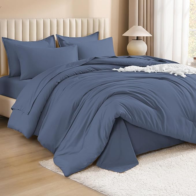 Litanika Twin Comforter Sets Bluish Grey - 5 Pieces Bed in a Bag Beddding Sets, Solid Lightweight Bed Set with Comforter, Sheets, Pillowcase & Sham