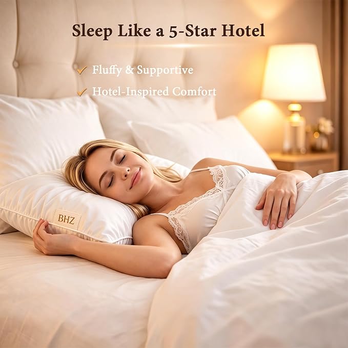 BHZ King Pillow Feather Down Hotel My King Pillow Bed Goose Pillows Alternative Luxury Pillows for Sleeping Side and Back Sleepers Soft Support Gifts White