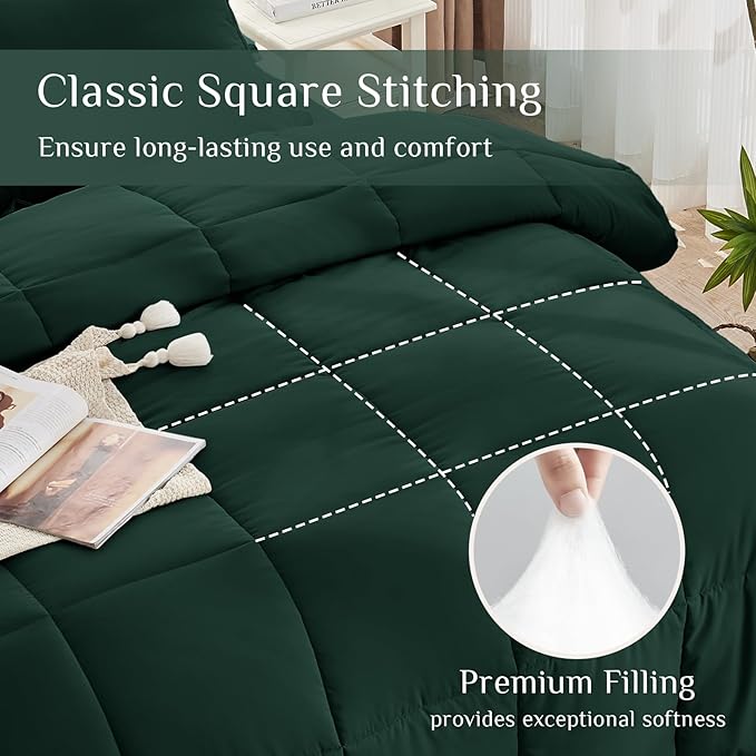 JOLLYVOGUE Twin XL Comforter Set, Ultra-Soft Bed in a Bag Twin XL Size 5 Pieces, Oeko-TEX Certified Bedding Set with Down Alternative Comforter, Sheets, Pillowcases & Shams, Emerald Green