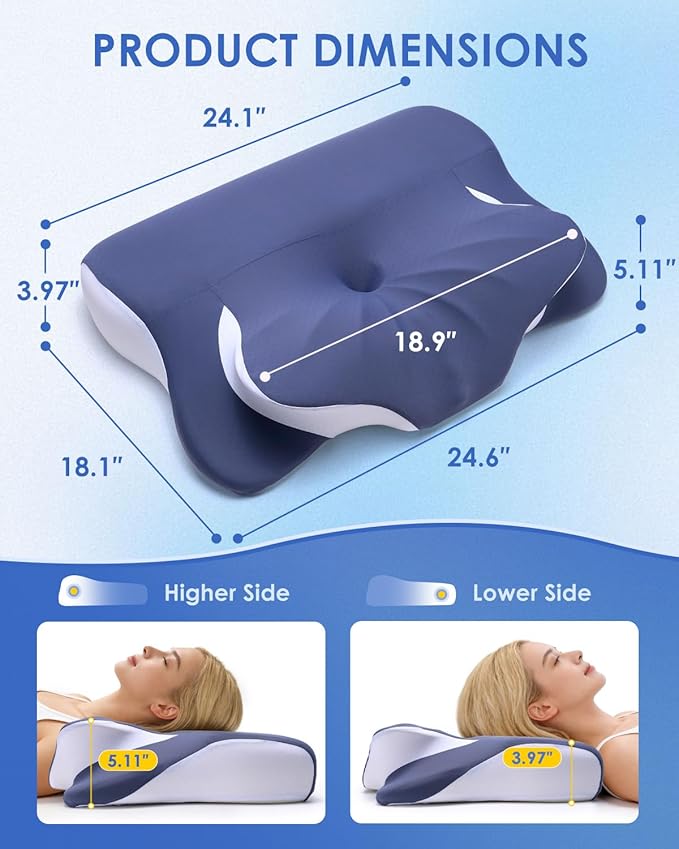 Cervical Neck Pillow for Back Side Sleepers, Memory Foam Double-Side Ergonomic Contoured Pillows with Cooling Pillowcase, Mellow Sleep Pillows for Sleeping, Pillow for Neck and Shoulder