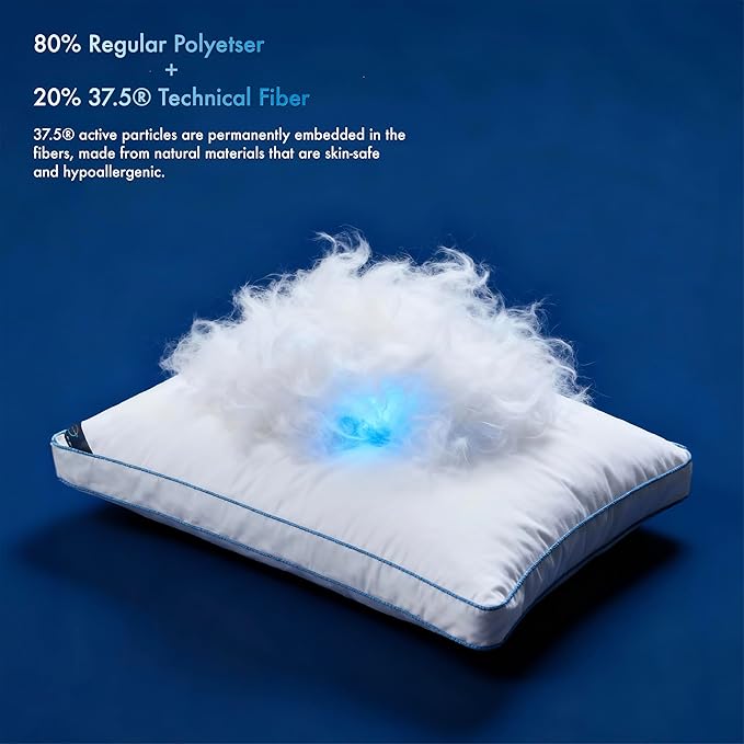 Sleep Climate 37.5® Temperature Regulating Hotel Bed Pillows Queen Size Set of 1, 300 Thread Count Down Alternative Pillow with 2” Gusset, Machine Washable for Side or Back Sleeper Pillows, 17"x 25"