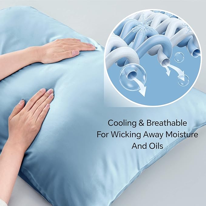BEDELITE Body Pillow Case Cover, Rayon Made from Bamboo, Cooling Body Pillow Cover for Hot Sleepers and Night Sweats, Breathable & Silky Soft Full Long Pillow Case (Blue, 20x54 Inches)