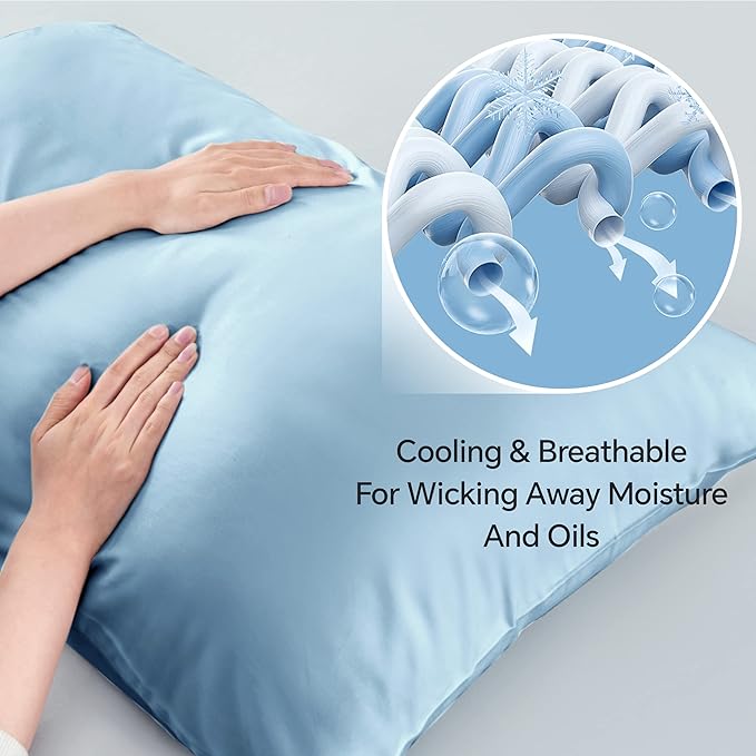 BEDELITE Pillow Cases Queen Size Set of 2, Rayon Derived from Bamboo, Cooling Pillow Cases for Hot Sleepers & Night Sweats, Breathable and Silky Soft Envelope Pillowcases(Blue, 20"x30")