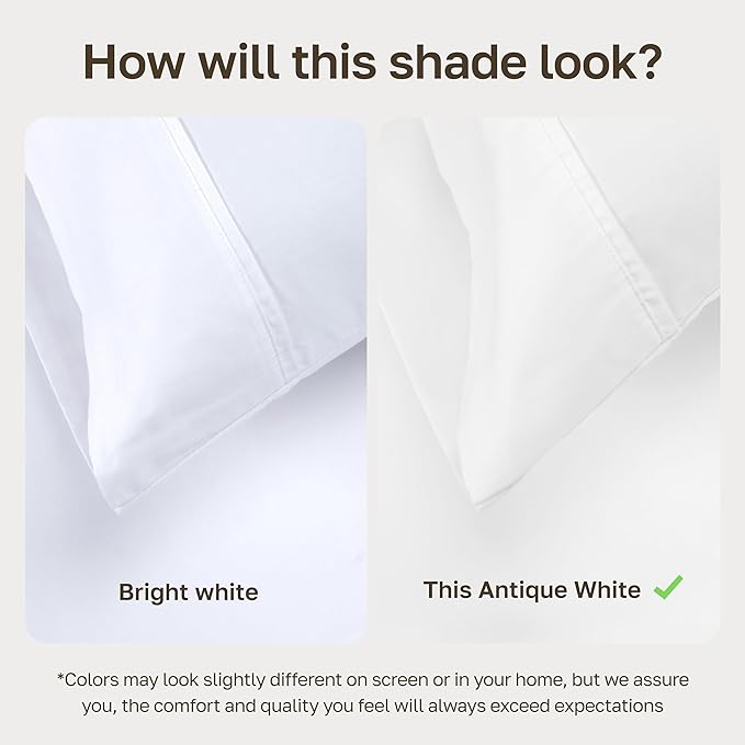 California Design Den Soft 100% Cotton King Size Bed Sheets Set, 400 TC Good Housekeeping Award Winner, Silky Sateen Weave with Deep Pockets, Long Staple Cotton King Bed Sheet Set - Antique White