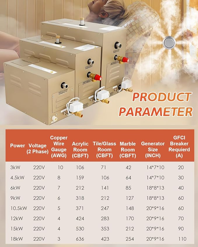 Steam Shower Generator Kit 18KW for Bath Sauna SPA, Aromatherapy Steam Head, Self-draining System, LED Touchscreen Controller, 12-Hour Timer 77-131℉ for Commercial Home Use