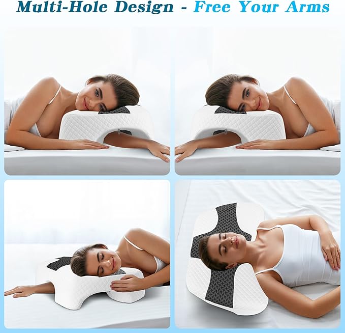 Side Sleeper Pillow with Arm Hole, Shoulder Relief System, Arm Pillow for Neck and Shoulder Pain, Premium Memory Foam, Suitable for Side, Back and Stomach Sleepers - Grey, 6in Height