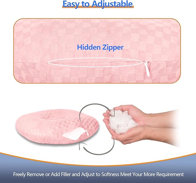 Ear Piercing Pillow for Side Sleepers - Ear Hole Pillow for Pierced Ears, CNH & Pain Relief, O-Shaped Orthopedic Pillow for Pressure Sores, Soft Cotton (Pink)