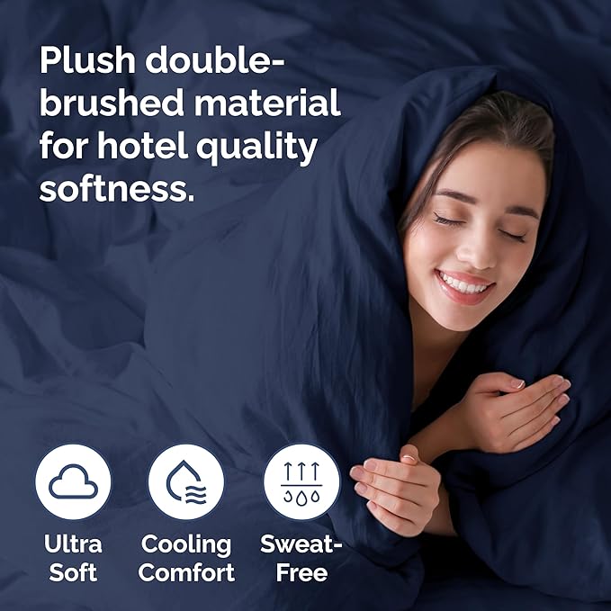 Duvet Cover King Size Set - Extra Soft King Duvet Cover 104" x 90" with 2 Pillow Shams - Hotel Luxury, Easy Care & Fade Free w/ Zipper Closures & Ties - All Season, Comfy and Breathable (Navy Blue)