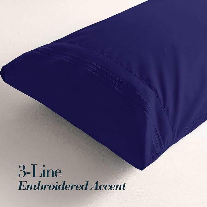Mocassi 1-Piece Premium Body Pillowcase 1800 Series Hotel Quality Microfiber - Soft and Breathable with 3-Line Embroidery Wrinkle and Stain Resistant, Easy Care, 21" x 54", Imperial Blue