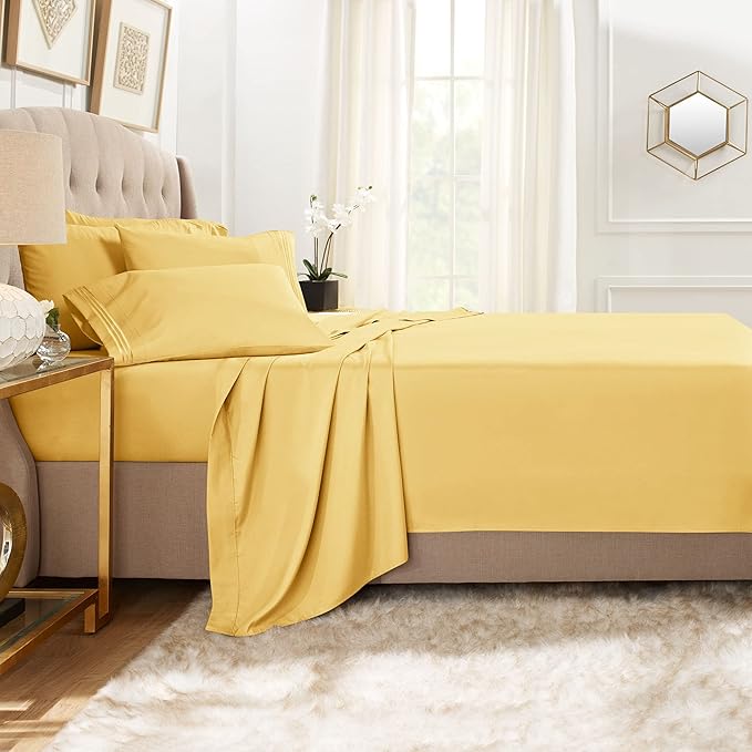 Clara Clark King Sheets, 6 Piece Set - Hotel Luxury Sheets for King Size Bed, Super Soft Bedding Set, King Size, Mellow Yellow