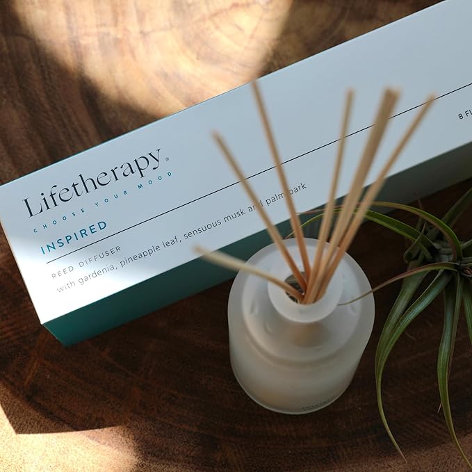 Lifetherapy Inspired Reed Diffuser, 8 oz - Inspiring Fragrance Scent, Natural Essential Oils, Ideal for Home or Office