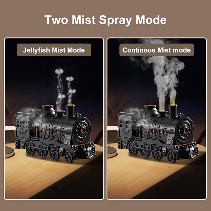 Train Humidifiers, Dual Mist Outlets, 300ml Capacity, Jellyfish shaped Cool Mist Train Humidifier, Aroma Diffuser, Mist Humidifiers with 2/8 Hours Timing Function (Black)