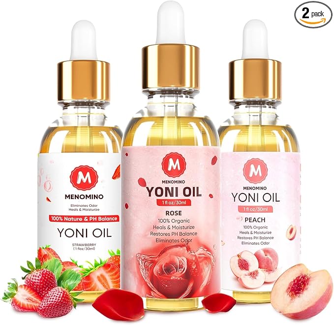 3 Pack Yoni Oil Organic Feminine Oil for Women pH Balance - Feminine Deodorant -Vaginal Moisturizer -Eliminates Odor with Natural Peach Rose Strawberry Essential Oil, 1 fl oz/pc