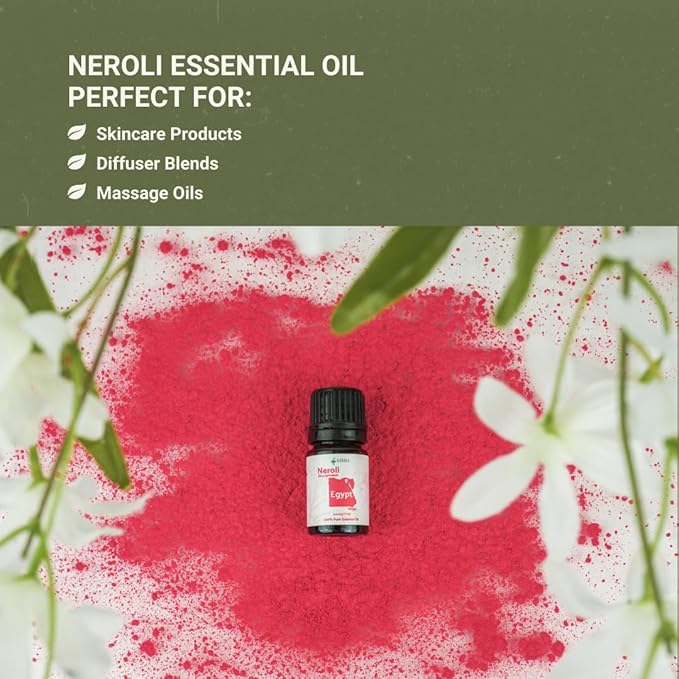 Neroli Essential Oil - Direct from Egyptian Nile Delta Farms - Steam Distilled - Aceite Azahar for Aromatherapy, Massage, Diffuser, DIY Candle and Soap Making - 8oz