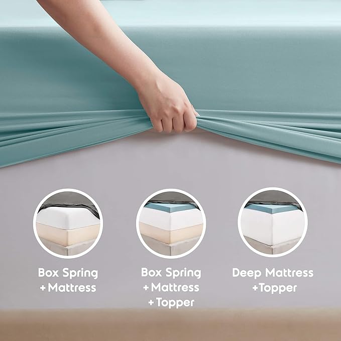 Nestl Extra Deep Twin XL Sheet Set - 4 Piece Breathable & Cooling Sheets - Hotel Luxury Bedding Set w/18-24 Inch Deep Pockets - Easy & Secure Fit - Super Soft, Wrinkle Free & Comfy - Light Blue