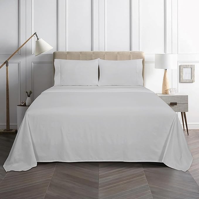 ROYALE LINENS Bamboo Viscose King Sheet Set - Cooling Bed Sheet Set - 1 Fitted, 1 Flat & 2 Pillowcase - Fits Up to 16" - Organic Viscose Derived from Bamboo - Bedding Sheet Set (King, Nimbus Cloud)