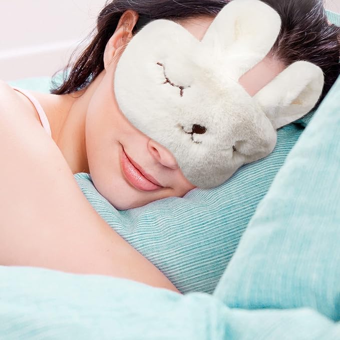 Geyoga 3 Pcs Sleep Mask for Kids, Girls Plush Sleeping Eye Cover Soft Eye Blindfold Cover Animal Shade for Kids(White,Cat and Unicorn Style, White)