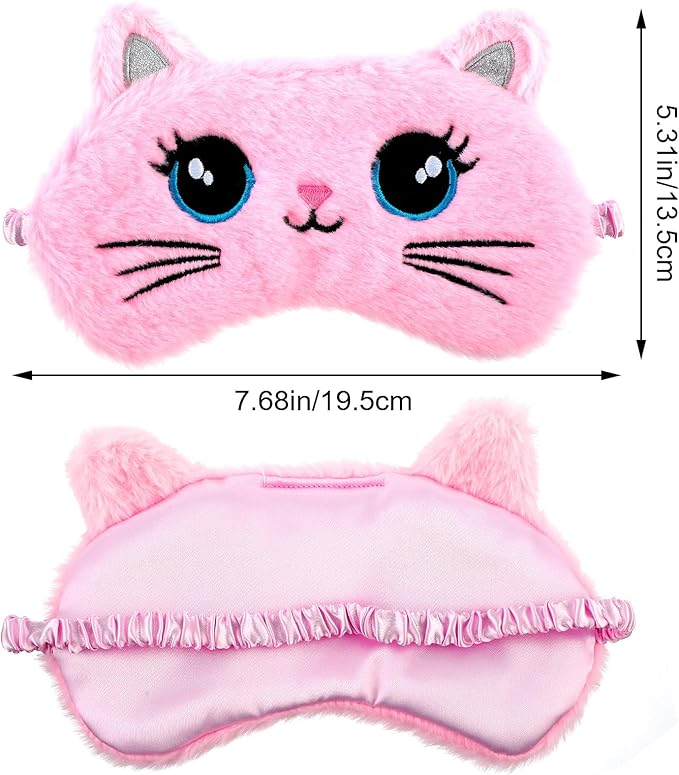 2 Pcs Plush Eye Mask Soft Sleeping Blindfold Eye Cover Comfortable Cute Animal Sleeping Mask Satin Nap Night Eyeshade Cover for Women Men Gift (Pink Muliticolor Cat Style)