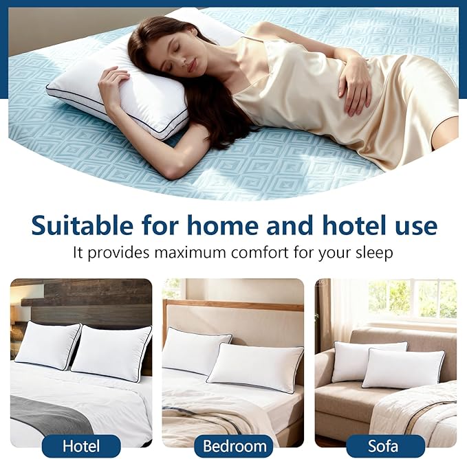 Hotel Luxury Down Alternative Pillows Standard Size Set of 2, Overfilled Gusseted Bed Pillows with Cooling Microfiber, Machine Washable & Breathable for Side, Back, Stomach Sleepers (White)