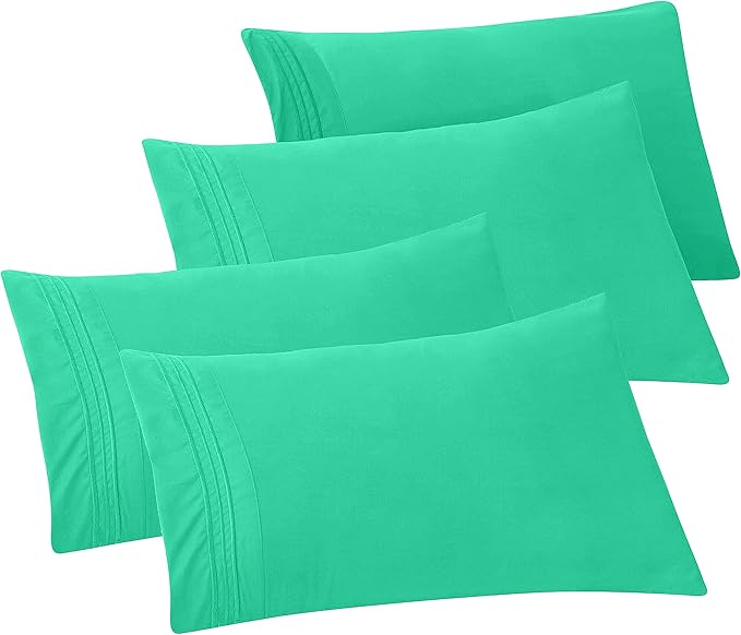 Elegant Comfort 4-Pack Solid Pillowcases 1500 Premium Hotel Quality Microfiber - Smooth Weave, Wrinkle and Fade Resistant, Easy Slip-On, 4-Piece Set, King Pillowcase, Paradise Teal