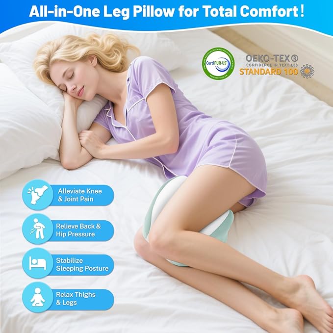 Knee Pillow for Side Sleepers, Leg Pillow with Washable Cover, Memory Foam Leg Pillow for Side Sleeping, Heart-Shape Cushion for Hip, Back & Sciatica Pain Relief, Green