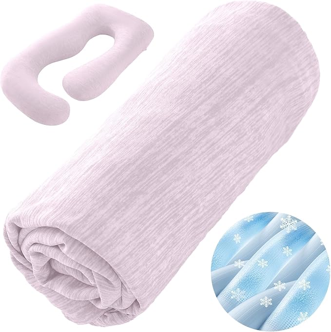 Sasttie Cooling Pregnancy Pillow Cover, 57-inch U Shaped Pregnancy Pillow Case, Fits 55 to 57 Inch Maternity Pillow, Pink (No Pillow Insert)