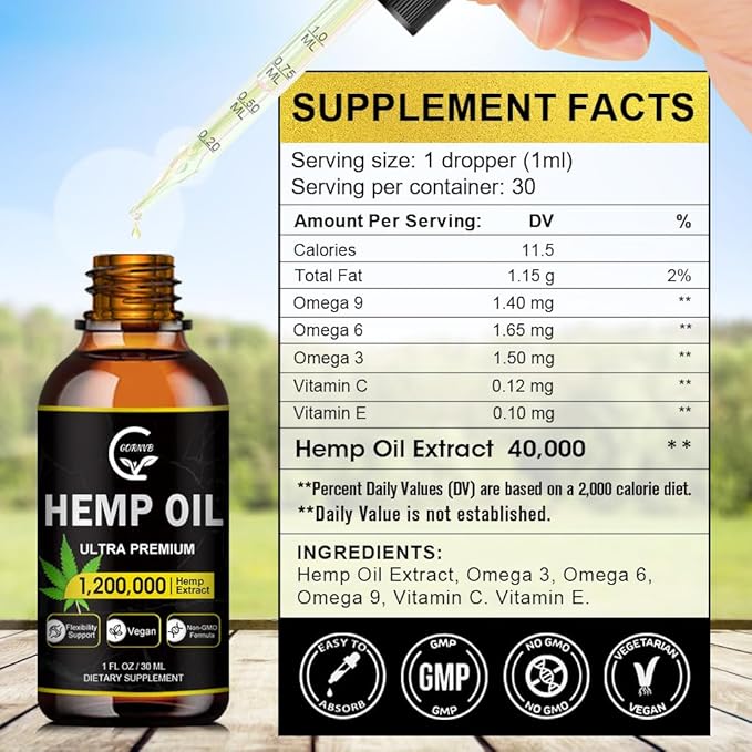 (3-Pack) High Potency Hemp Oil - Maximum Strength, Immune System Support, Focus Calm, Relaxation, Mood, Pure Extract, Organic, Vegan, Non-GMO