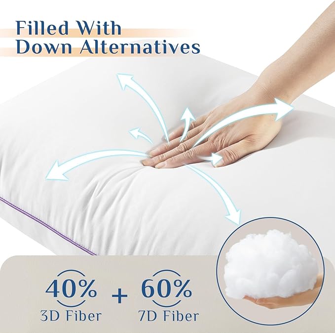JOLLYVOGUE Pillows Queen Size Set of 1, Washable Supportive Single Bed Pillow with Super Soft Down Alternative Fill, Luxury Fluffy Hotel Quality for Side, Back, and Stomach Sleepers
