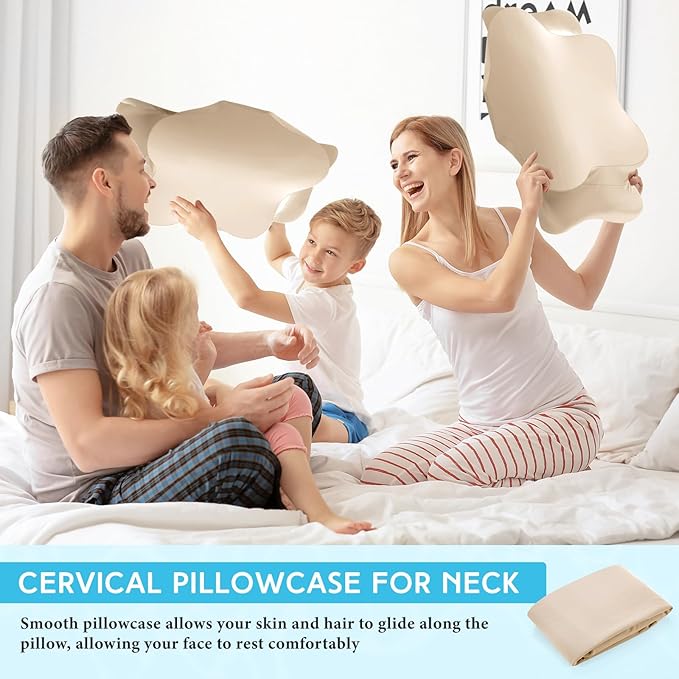 Hahafelt Cooling Cervical Neck Pillowcase Cover (Only Pillow Case) Ergonomic Pillowcase with Zipper Breathable Contour Pillow Cover for Side Back Stomach Sleepers(Champagne,Standard Size)