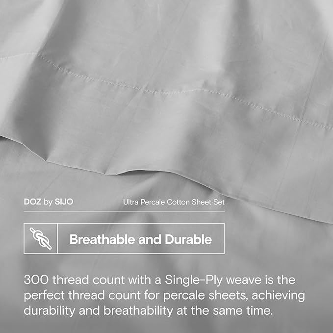 DOZ 100% Long Staple Cotton Sheet Sets, Classic Crisp Percale Weave, Breathable, Matte Finish, Hotel Style, Durable, 4pc – 2 Pillowcases 1 Fitted 1 Flat (Dove, Cal King)