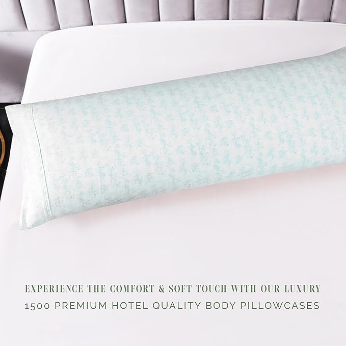 Elegant Comfort Ultra Soft 1-Piece Set Sea Waves Print Pillowcases - 1500 Premium Hotel Quality Microfiber, Soft and Smooth Hidden Zipper Closure 1-Piece Pillow Covers - Body Pillowcase, Wave Aqua