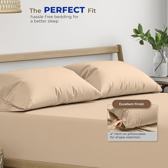 Thread Spread 100% Egyptian Cotton Pillow Cases Queen Size Set of 2 - Luxury 1000 Series Paradise Collection Queen Pillow Cases (Taupe), Soft Cooling Sateen Hotel Egyptian Cotton Pillowcases