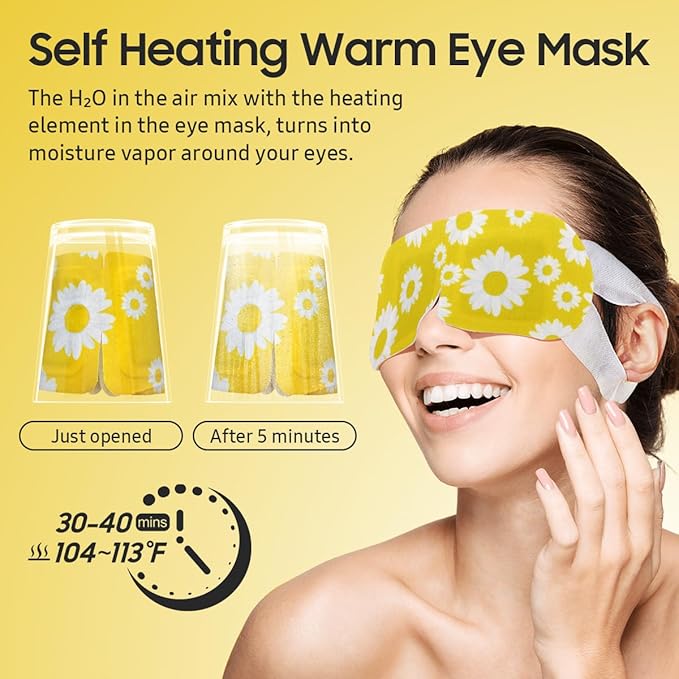 BeHoomi 30Packs Steam Eye Mask, Heated Eye Mask Warm Compress for Eyes, Self Heating Disposable Steam Mask for Home Sleep, Spa, Travel Essentials & Relaxation Gifts, Mothers Day Gifts (Chamomile)