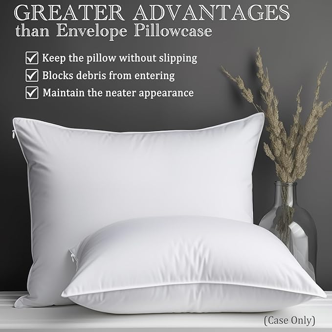 Precoco Pillow Cases Queen Size-100% Cotton Pillowcase Covers with Zipper Hidden, Breathable & Ultra Soft/Pillow Covers for Easy Care, 2 Pack/White
