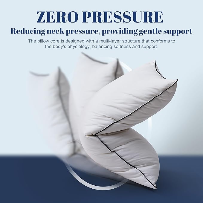 Feather Down Pillows King Size Set of 2, Luxury Hotel Collection Bed Pillow 2 Pack, Airyfil™ Powered Fillings & Feathers Pillow，Fluffy Plush for Side Sleepers, Medium Firm, 20x36 in.