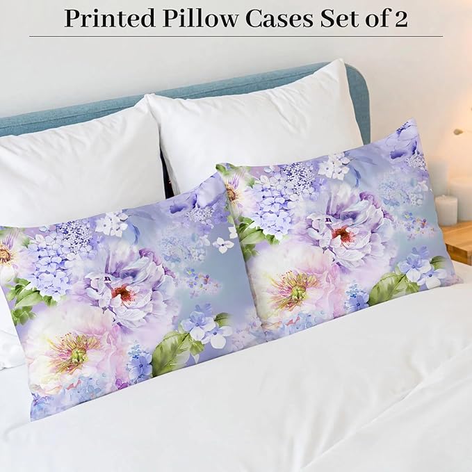 YIYEA Standard Pillow Cases Set of 2, Ultra Soft Double Brushed Microfiber Pillowcases Standard, Floral Bed Pillow Covers, Fade Resistant, Easy Slip-On (20"x26")