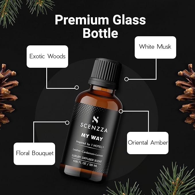 My Way Diffuser Scent Inspired by 1 Hotel Miami Beach, Fresh Woodsy Fragrance with Leather, Premium Luxury Scent Suitable for Ultrasonic and Waterless Diffusers - 120 Ml, 4.06 Fl Oz