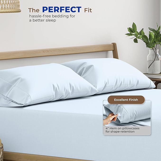 Thread Spread 100% Egyptian Cotton King Size Pillow Cases Set of 4 - Luxury 1000 Series Paradise Collection Pillow Cases King Size (Pack of 2, Light Blue), Cooling Hotel Egyptian Cotton Pillowcases