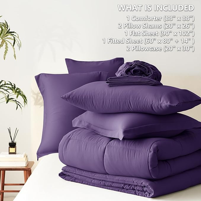 CozyLux Queen Comforter Set Purple - 7 Pieces Bed in a Bag Queen, All Season Breathable Bedding Sets, Oeko-Tex Certified Bed Set with Down Alternative Comforter, Sheets, Pillowcases & Pillow Shams