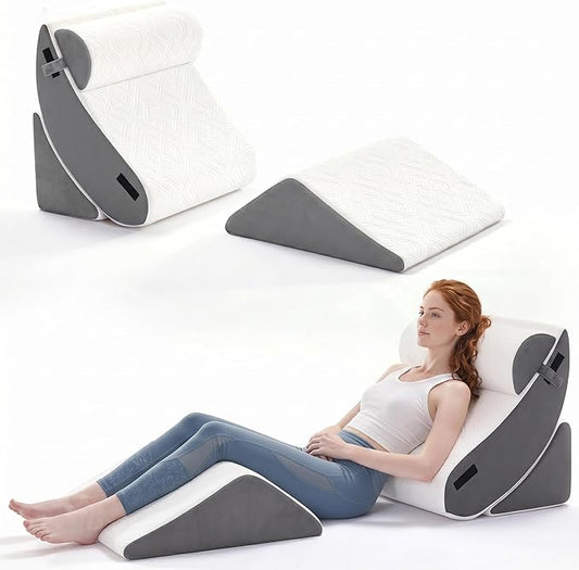 4PCS Wedge Pillow Set for After Surgery,Bed Orthopedic Pillow for Sleeping, Memory Foam Back Pillow for Pain Relief and Acid Reflux, Adjustable Sitting Up for Bed Post Surgery Pillow Grey