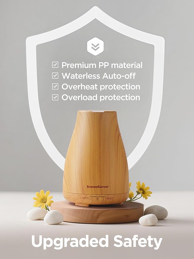 InnoGear Essential Oil Diffuser, Ultrasonic Diffusers for Home Aromatherapy Humidifier for Mother's Gift Bedroom Room 7 Colors LED 2 Mist Mode Auto Off, Yellow
