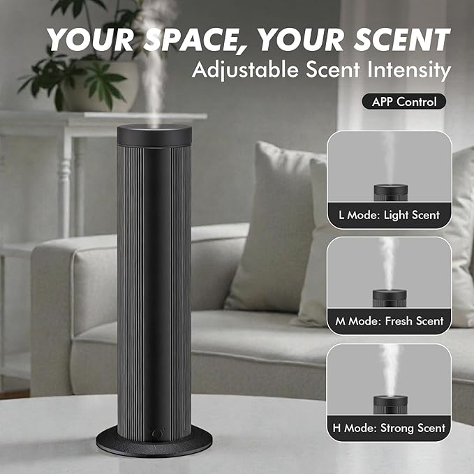 Waterless Essential Oil Diffuser with App Control, Cold-Air Nebulizing Aroma Machine, Covers Up to 1000 Sq Ft, Ultra-Quiet, USB-C Powered