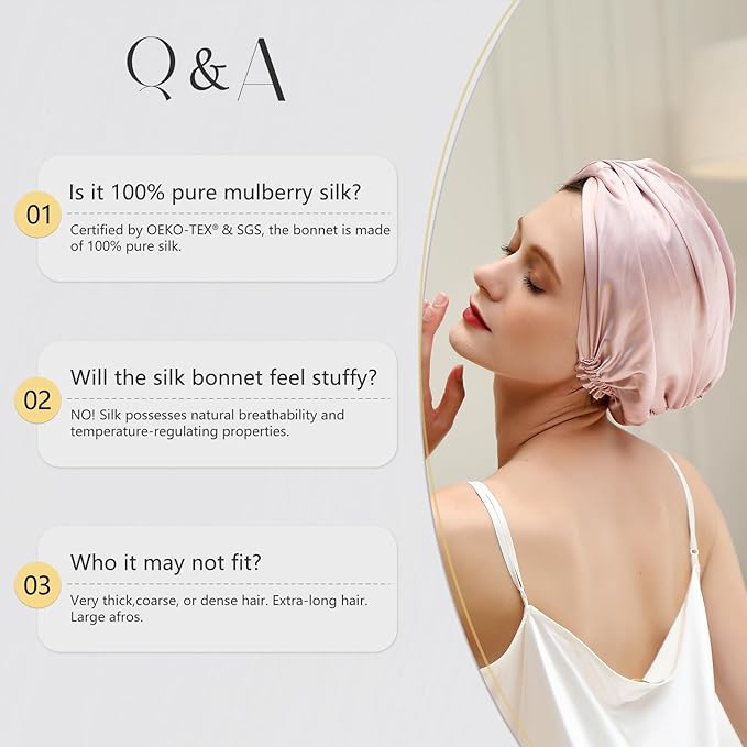 ZIMASILK 22Momme 100% Mulberry Silk Sleep Cap for Women Hair Care, Adjustable Silk Hair Wrap for Hair Protection, That Reduces Falling off (1Pc, Blush Pink)