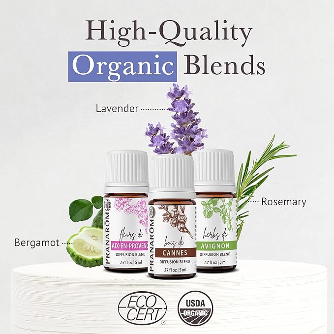 Pranarom - South of France Diffusion Essential Oil Kit (3 - Pack of 5ml) Aix-en-Provence, Cannes, and Avignon - 100% Pure Essential Oil | USDA and ECOCERT Certified Organic